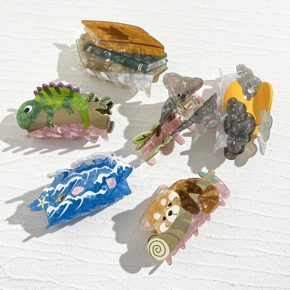 Creative Acrylic Cartoon Tortoise Koala Book Lizard Wave Shape Headwear New Personality Animal Shark Hair Clip Claw Accessories Y250707