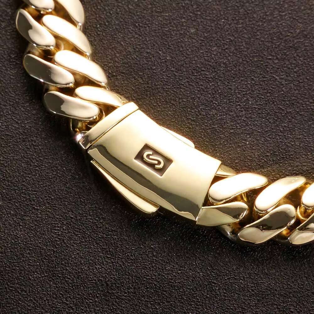 NUOYA Choker Necklace Diamond Clasp Flat Monaco Chain 14K Gold Plated Thick Cuban Link Iced Out Hiphop Jewelry