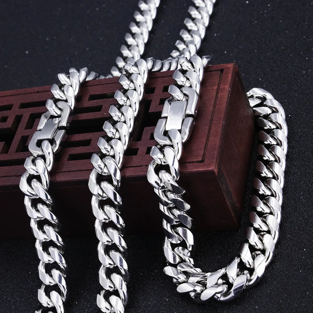 316L Stainless Steel Cuban Link Chain Necklace Bracelet for Men 8MM12MM Wide Thick Punk Hip Hop Accessories Male 250707