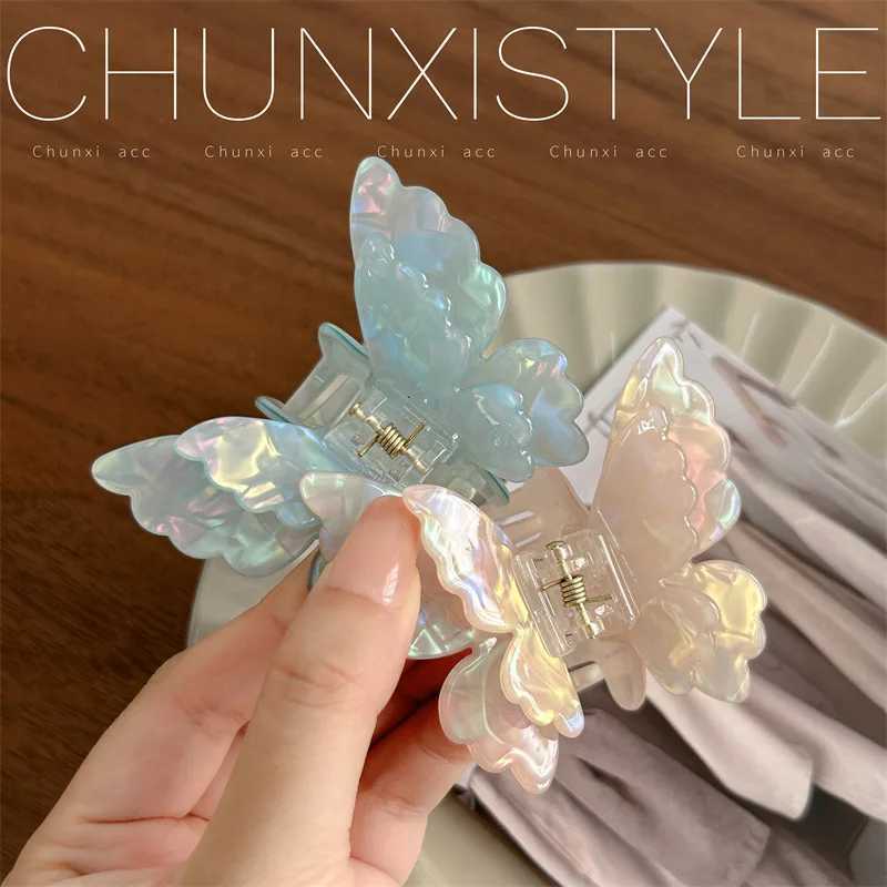 Acetate Double-Layer Butterfly Hair Claw Colorful French Style Retro Elegant Hair Clamps Women Sweet Hairpins Hair Styling Tools Y250707
