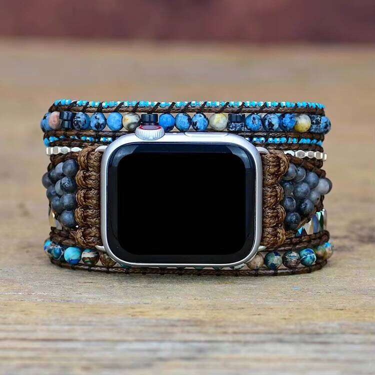 BOHO Band for IWatch 38mm 42mm Multilayer Leather Cuff Natural Stone Bracelet Smart Watch Strap