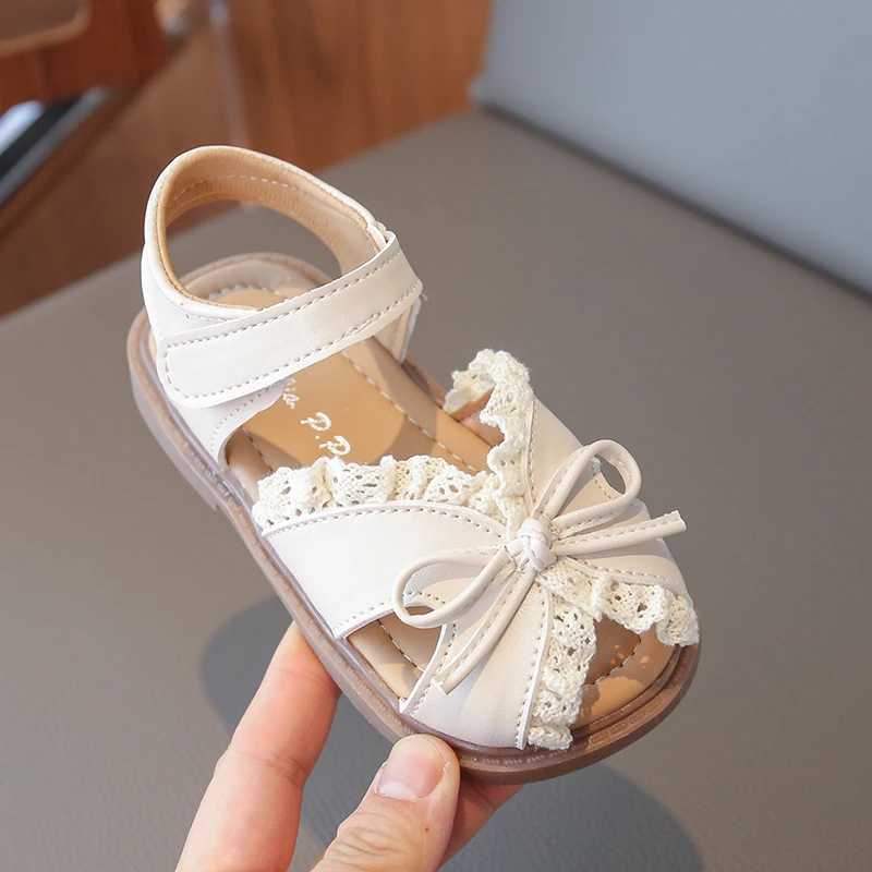 2025 Summer New Girls Sandals Childrens Princess Shoes with Soft Soles and Soft Tops Fashionable Lace Bow Sandals for Babies R250707