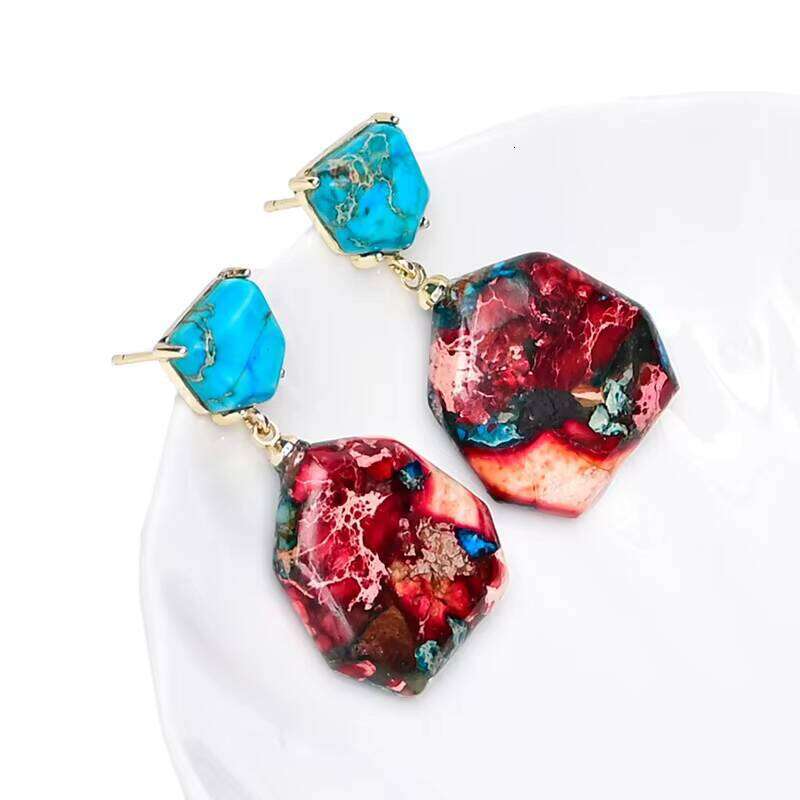 Charming Geometric Shape Colorful Natural Spiritual Jasper Stone Earrings