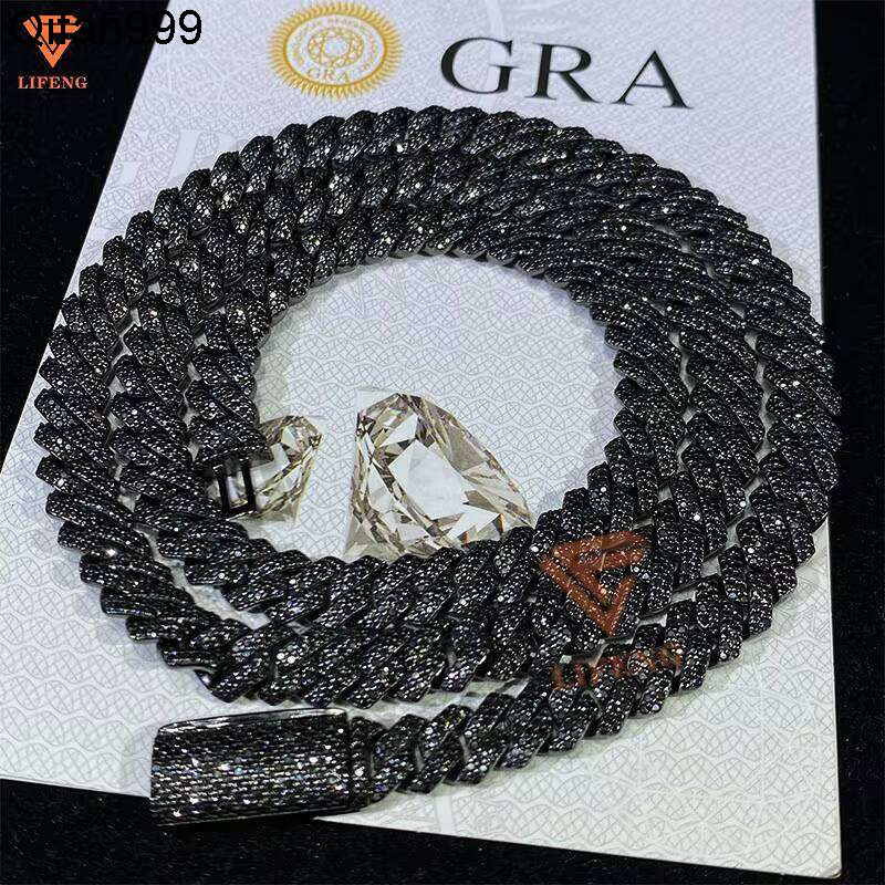 Hot Selling Dia 8Mm 2 Rows Sier Black Gold Plated Iced Out Moissanite Cuban Link Chain
