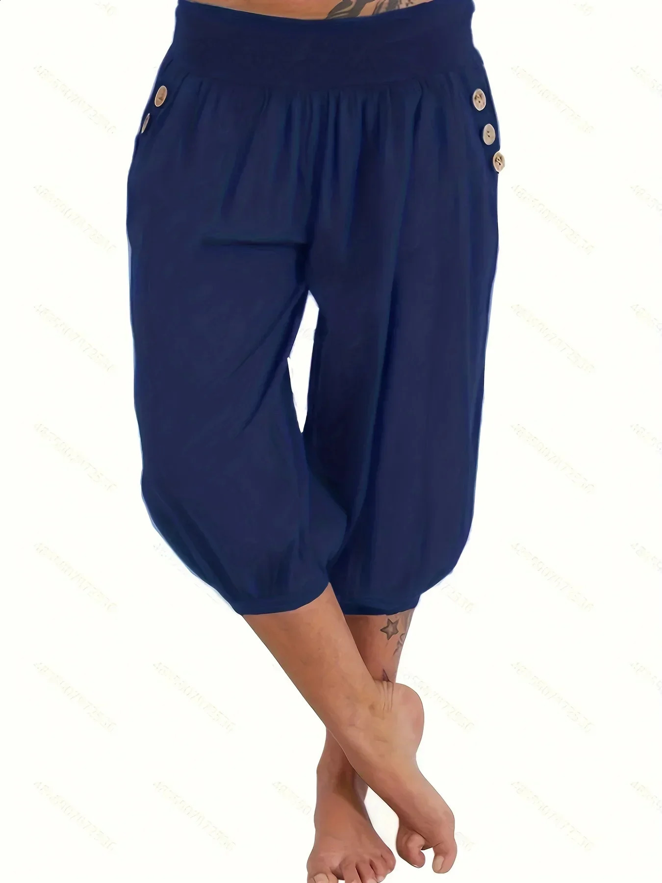 Plus Size 1XL5XL Womens Elastic Waist Crop Sweatpants with Pocket Loose Casual Summer s Rolled Bottoms Cropped Pants 250628