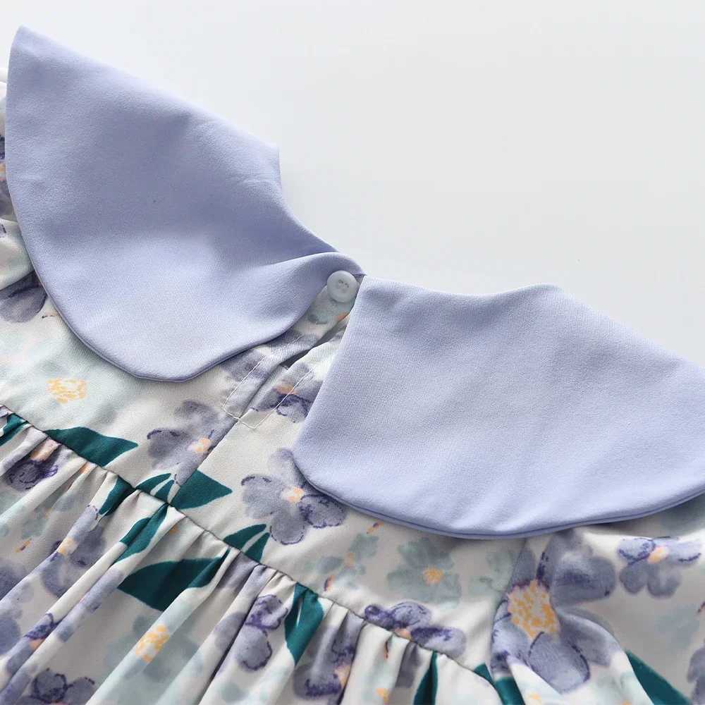 Summer Fashion Korean Version 4-8 Years Girls Cute Clothes Flower Print Turn-down Collar Dress 1 Pc Kids Casual Wear R250707