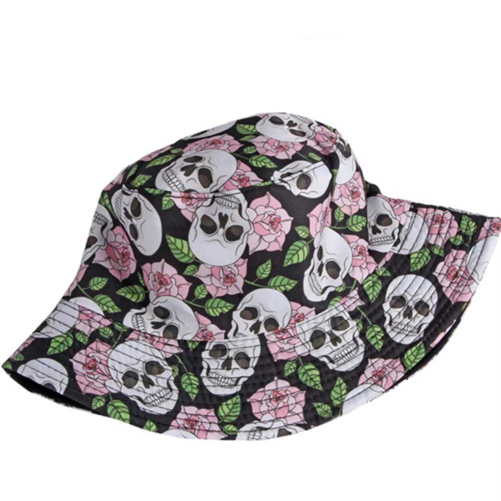 Spring and Summer Men and Women Personality Skull Graffiti Bucket Hat Sunscreen Sun Outdoor Sports and Leisure Fisherman Cap Y250707