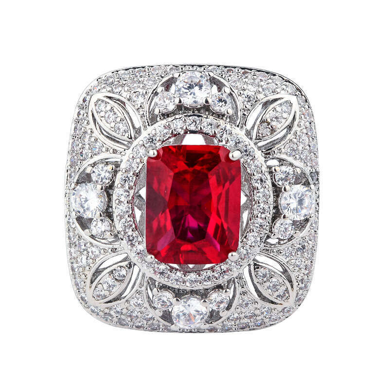 Exquisite Hollow Zircon Earrings Gemstone Set Red Corundum Pendant Square Dia Ring For Women High-End Feel 647