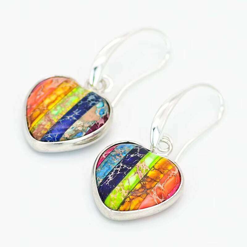 Creative Design Multi-color Love Natural Imperial Heart Stone Personality fashion Earrings