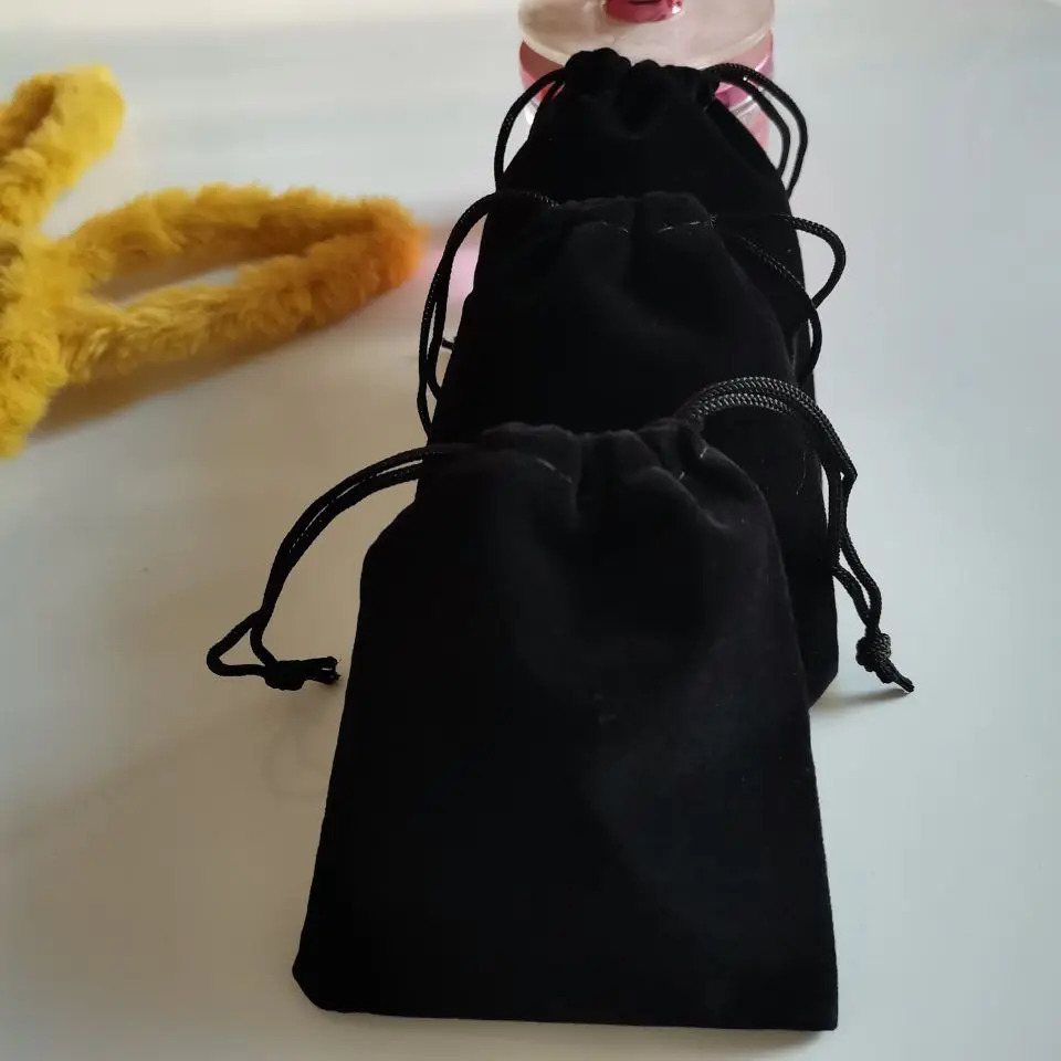 wholesale Black Drawstring Velvet bag Jewelry Pouches Gift Display Packing Flannel Bag Drawstring Pocket 5x7/7x9/9x12/10x15cm 250702
