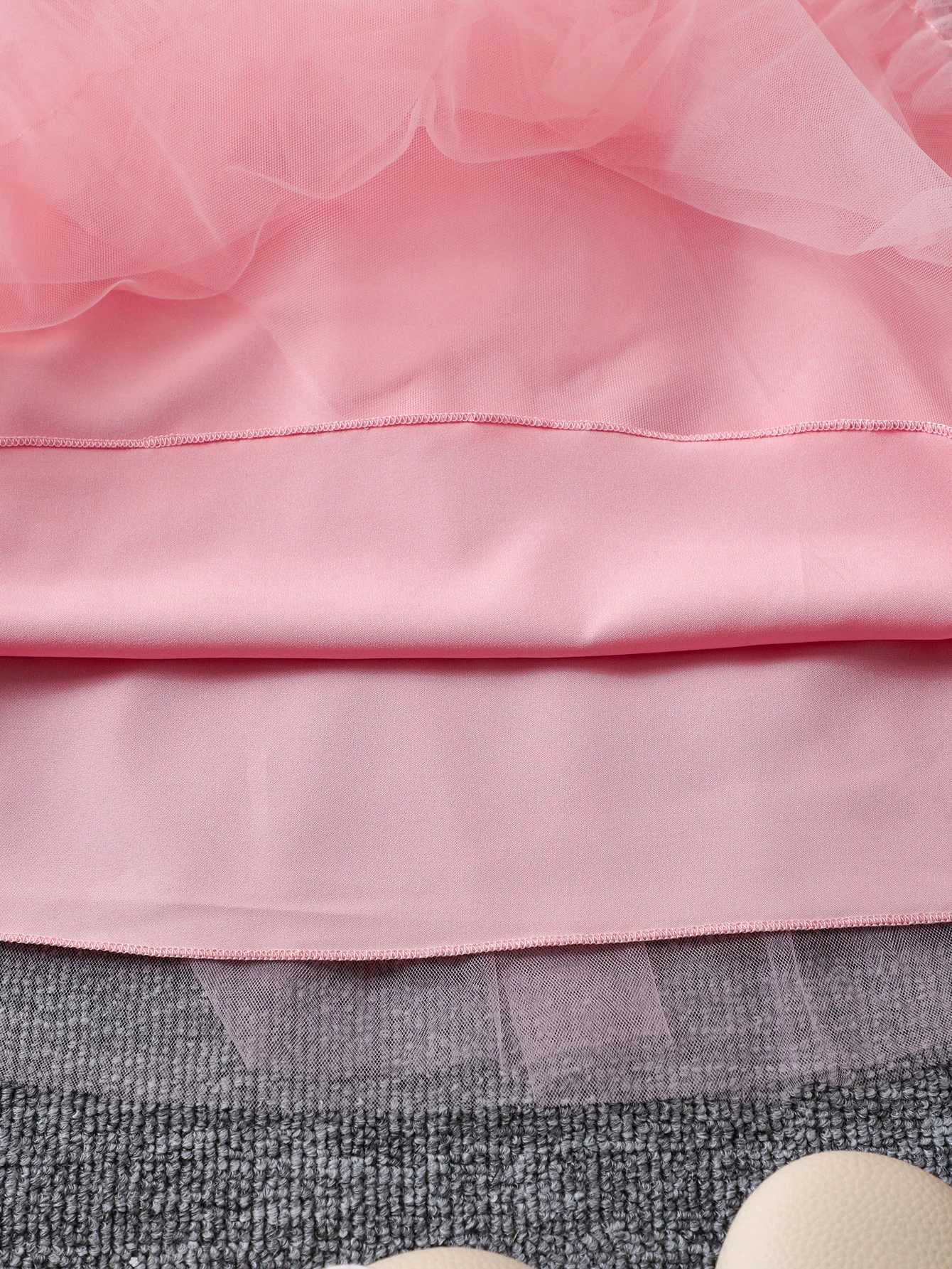 1 high-end flower-embroidered puffy tulle fashionable lady princess dress for girls in summer R250707