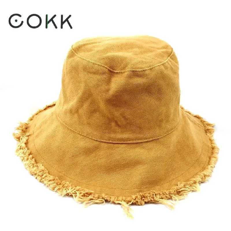 Bucket Hat Women Men Summer Fishing Hats Girls Casual Fishermen Cap Washed Denim Tassel Brim Kpop Hip Hop Bucket Hat Female Y250707