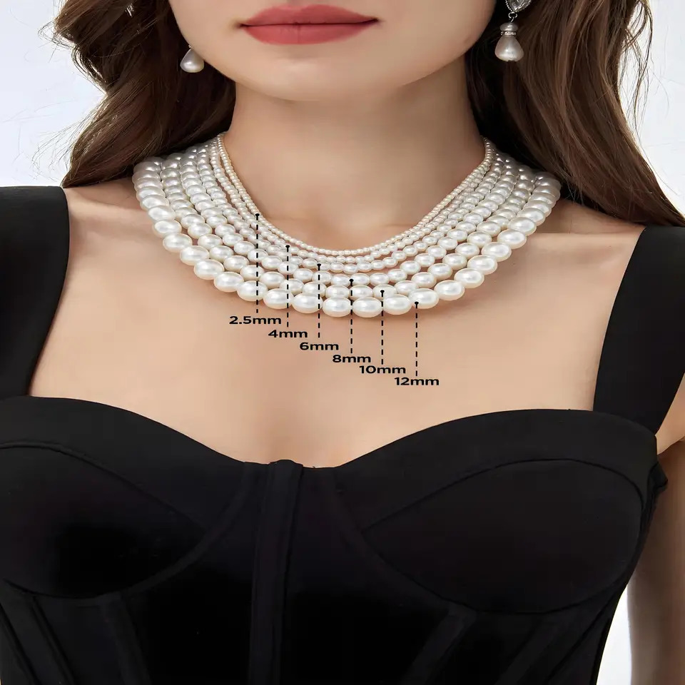 Wedding Cream Simulated Pearls Choker Necklace Sterling Silver Round Prom Pearl Strand Jewelry for Women 250704