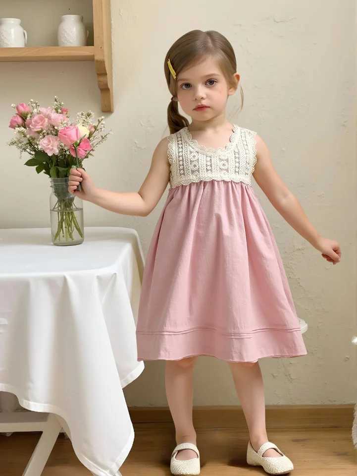 2-7 Years Girls Princess Dress New Fashion Kids Lace Clothes Embroidered Sleeveless Dress Pink Childrens Sweet Vest Dress R250707