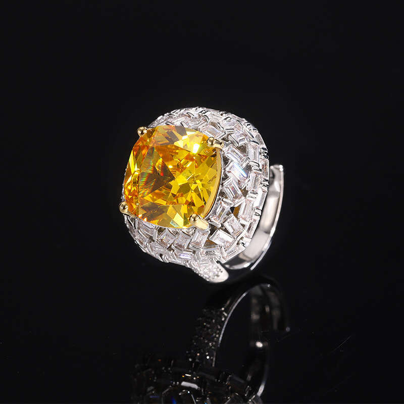 Colorful Treasure Square Color-Plated Pink Yellow Diamond Red Corundum Copper Jewelry Zircon Live Ring Adjustable 7F9