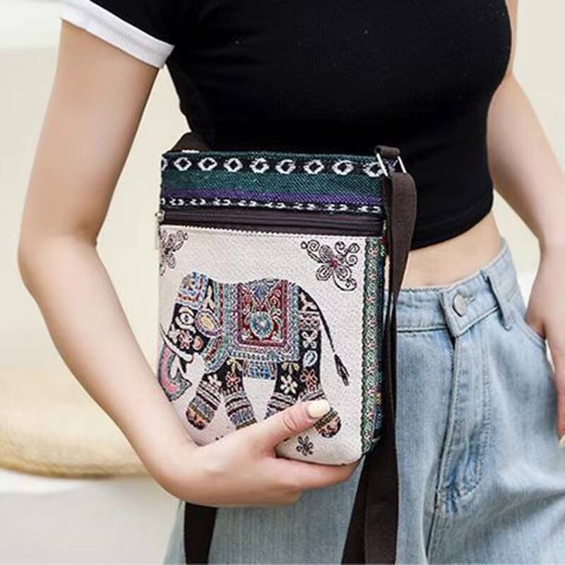 Women Small Canvas Embroidered Phone Shoulder Retro Ethnic Style Travel Outdoor Messenger Crossbody Bag ddmynov