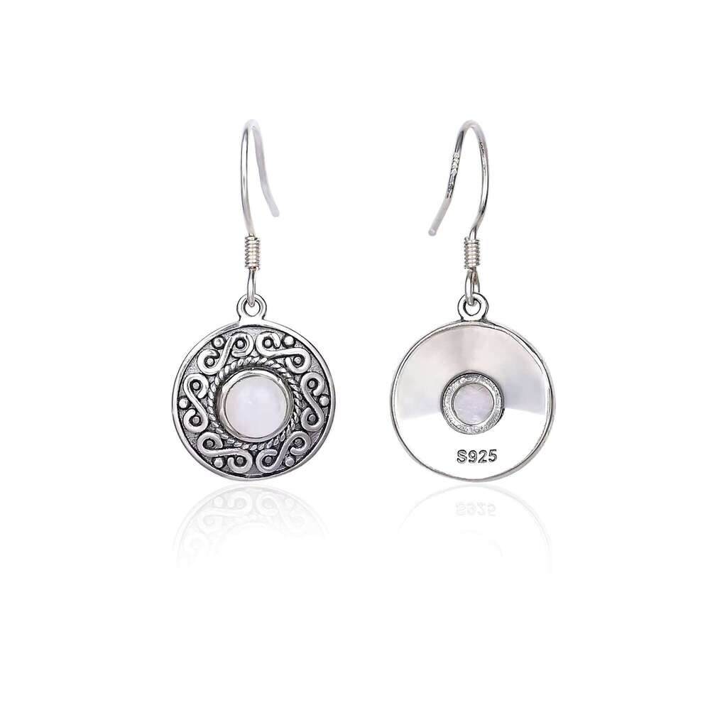 Ethnic Sier Earrings, Round Moonstone, Suitable for Women's Fine Jewelry Gifts
