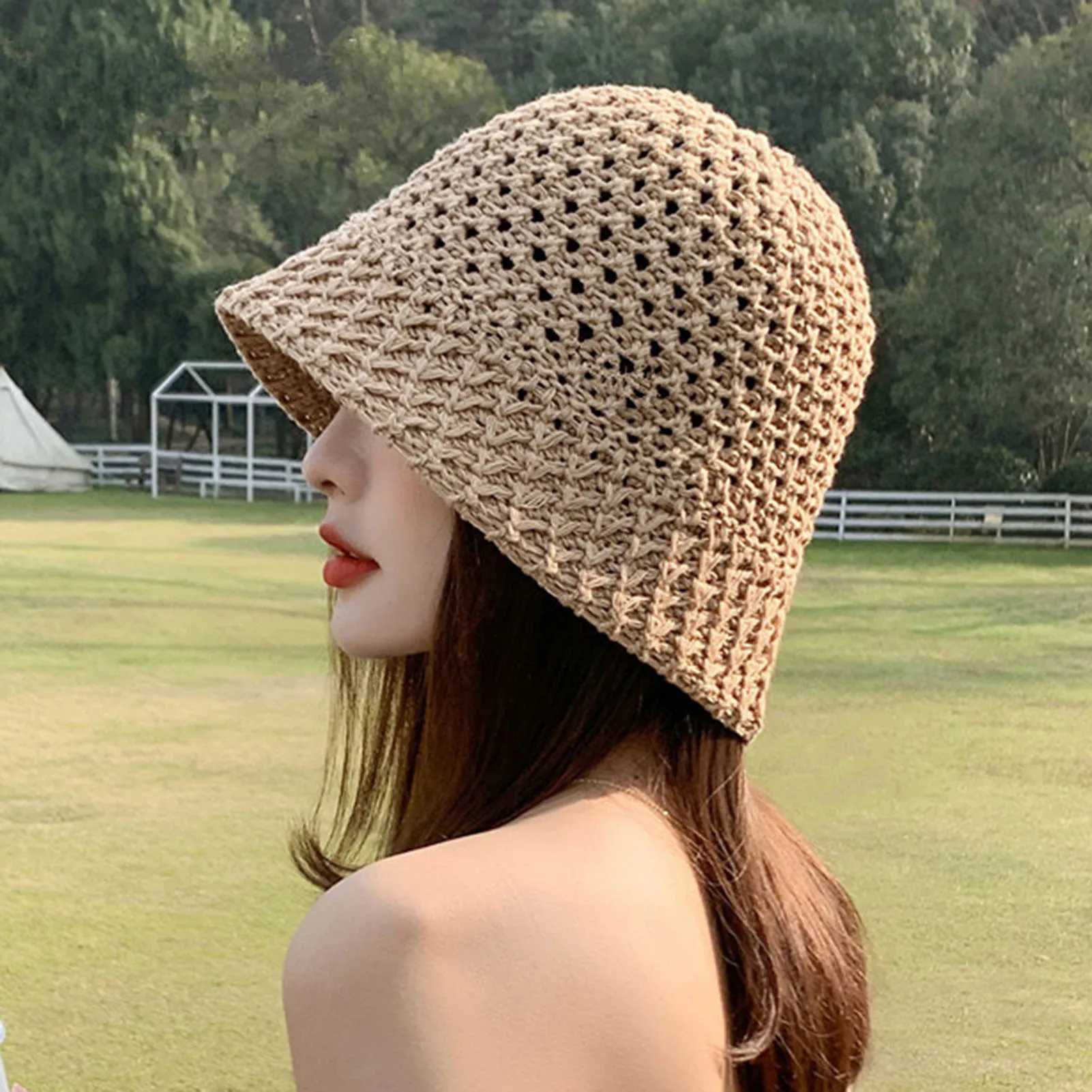 Summer Women Bucket Hat Hollow Out Thin Breathable Sun Hat Female Beach Cap Foldable Outdoor Japanese Leisure Fisherman Cap Y250707