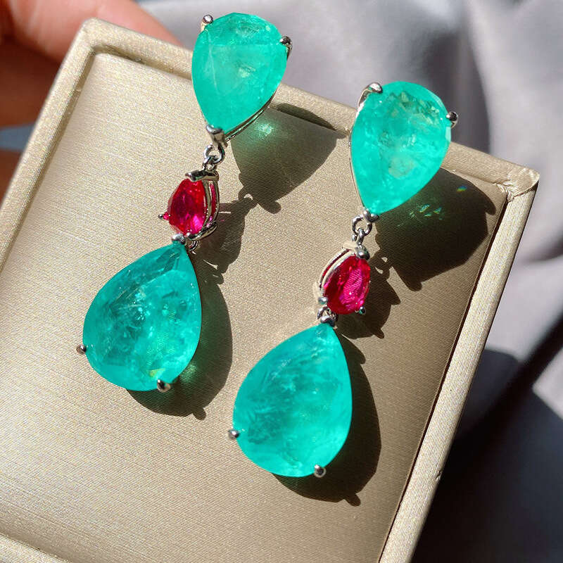 Trendy Imitation Paraiba Emerald Socialite Stud For Women Micro Pave Faux Earrings 75C