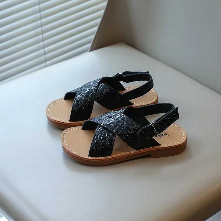 Childrens Summer Sandals for Boys Girls Bright Skin Fabric Fashion Unisex Kids Beach Shoes Flat Cross-tied Ankle Strap Ins Hot R250707
