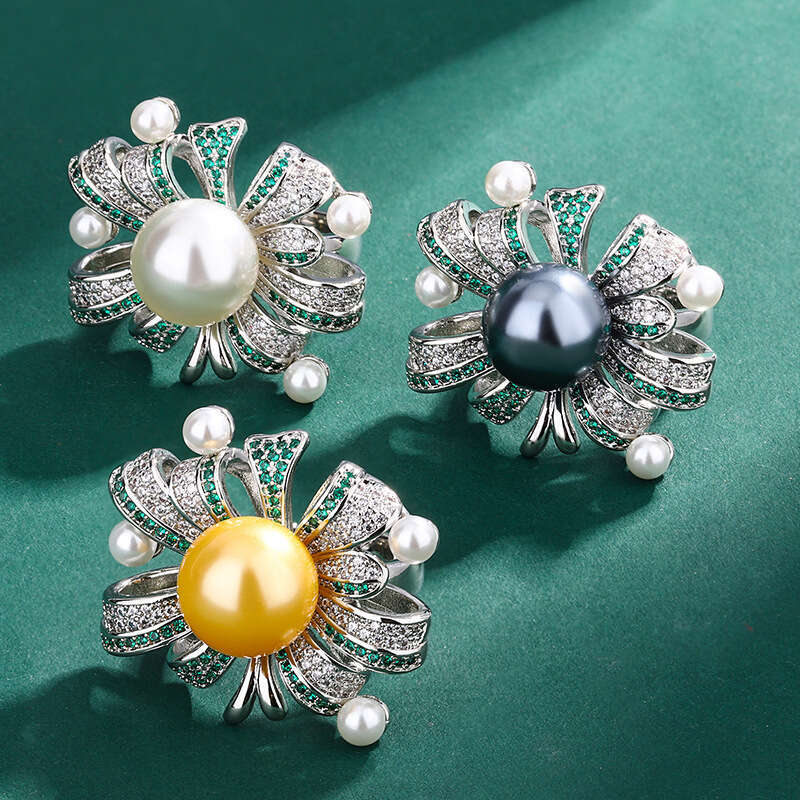Hua Youmei Jewelry Luxurious High-End Imitation Natural Freshwater 12Mm Tahitian Pearl Adjustable Ring A04