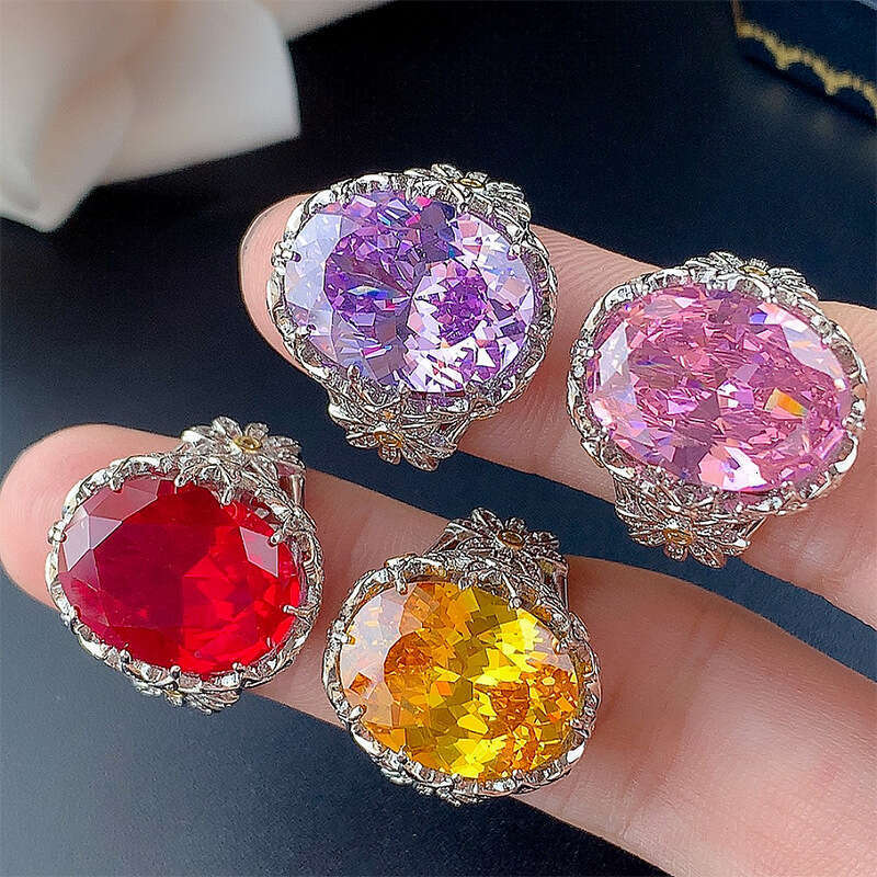 New Jewelry Ring Accessories, Color-Changing Under Purple Light, Red Corundum Pink Diamond Open Ring, High-End Light Luxury Women's Wholesale 4A9