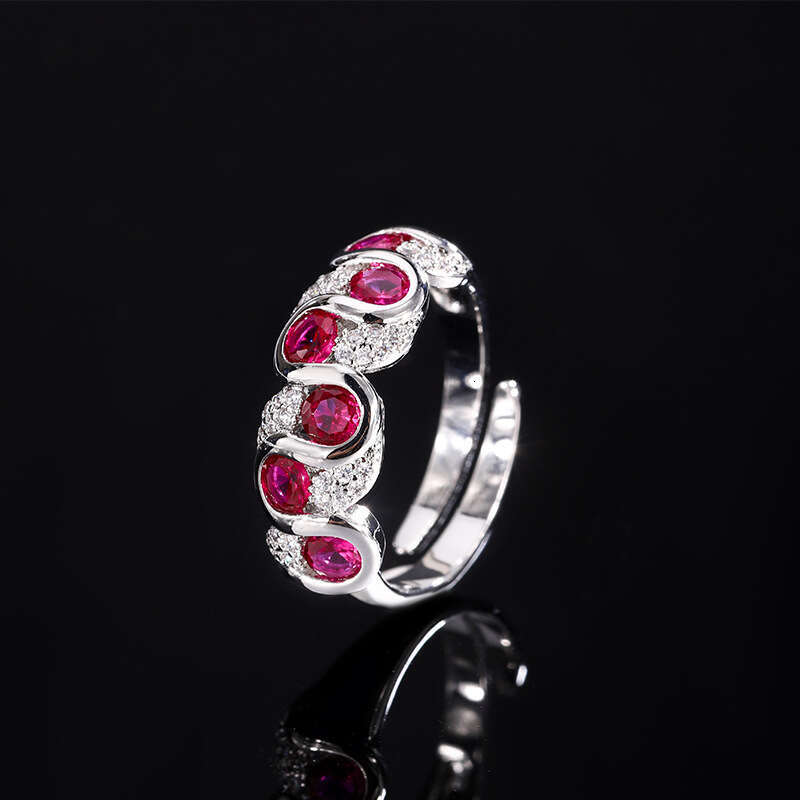 Huayoumei Jewelry Trapezoidal Ring Red Corundum Earrings Sier Needle Ins Fashion High-End Set 688