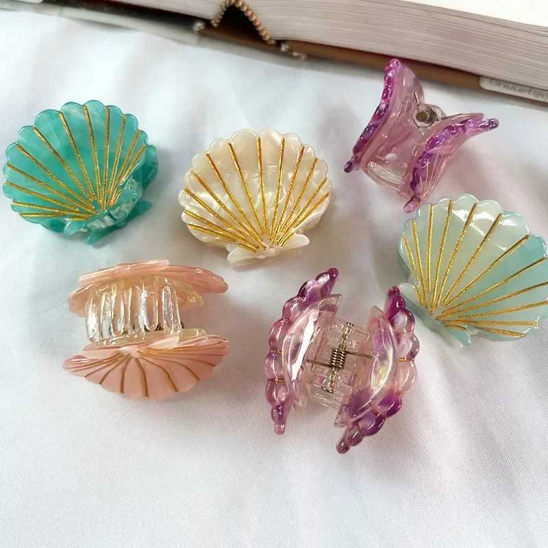 New Small Seashells Hair Claw French Style Minimal Line Design Seaside Acrylic Hair Claw Clips Hair Accessories for Women Girls Y250707