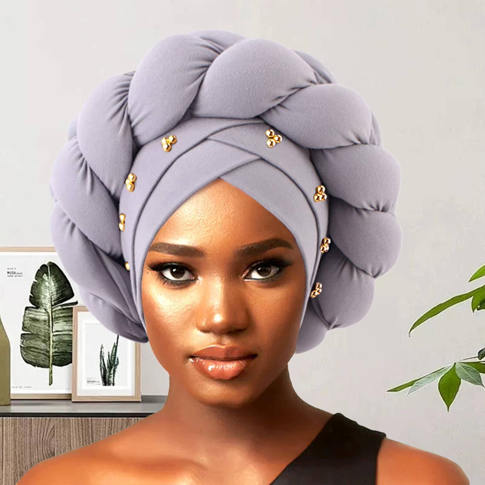 African American headscarf Solid Color Head Pre-Tied Beanie Cap Soft Twisted Wrap Headwear Turbans For Women Girls ddmythur