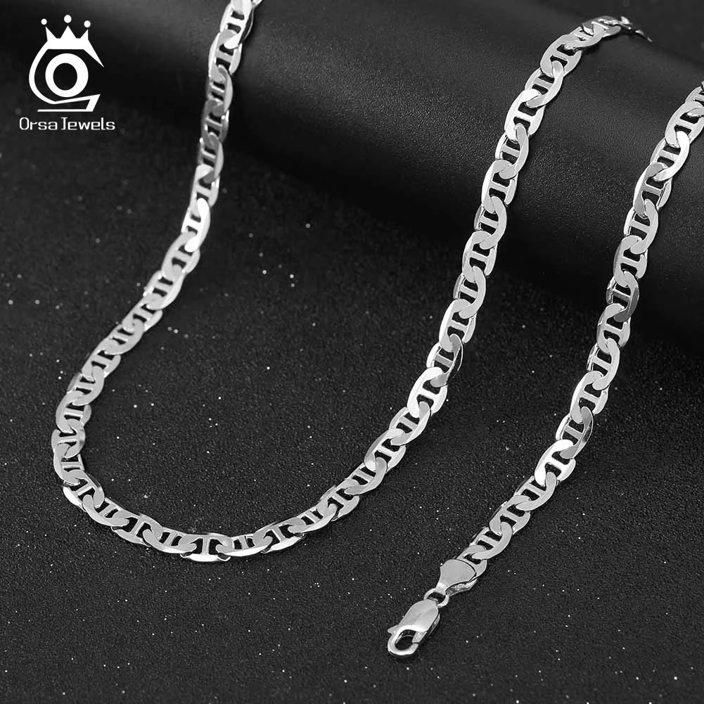 ORSA JEWELS 100% 925 Sterling Silver 2.6mm 3.7mm 5mm Simple Flat Mariner Choker Necklace Italian Flat Mariner Chain 40-65cm SC78 250702