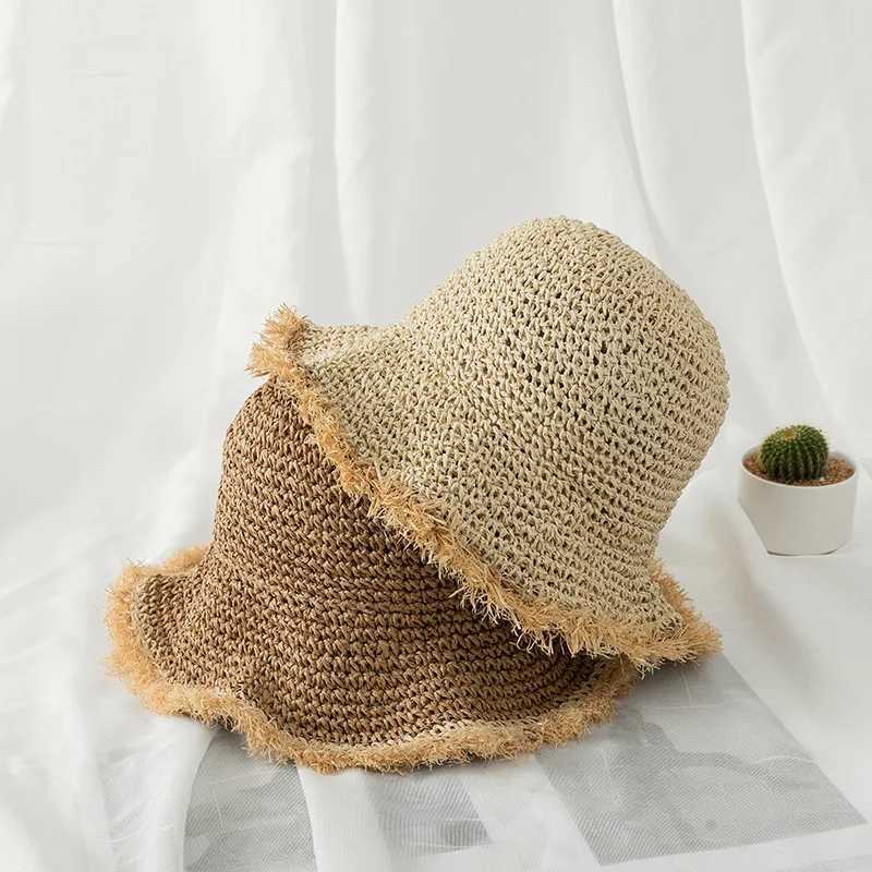 Handmade Crochet Hollow Out Foldable Straw Hat Women UV Resistant And Adjustable Sun Hat Essential For Outdoor Beach Travel Y250707