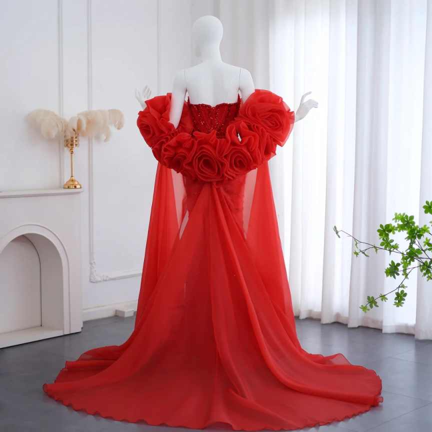 Sexy Strapless Pearls Mermaid Wedding Dresses Beading Sequins Arabic Bridal Gowns With Cape Floor Length Wedding Robe Customized