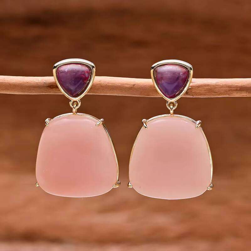 Design Healing Natural Pink Opal Emperor Fashion Women's Earrings