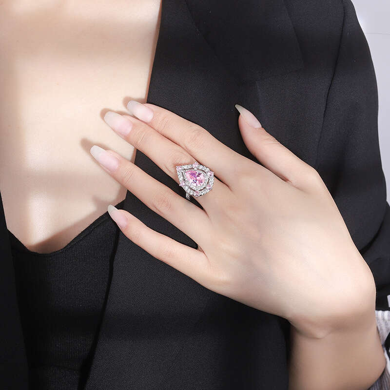 2022 Water Drop Pink Inlaid Zircon Ring Wedding Elegant Diamond Jewelry Fa5