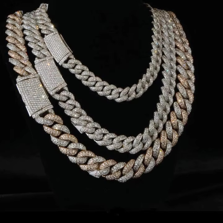 Cuban Link Chain 925 Silver Two Tone Miami 12mm 14mm 16mm Hiphop Vvs Iced Out Moissanite Cuban Chain
