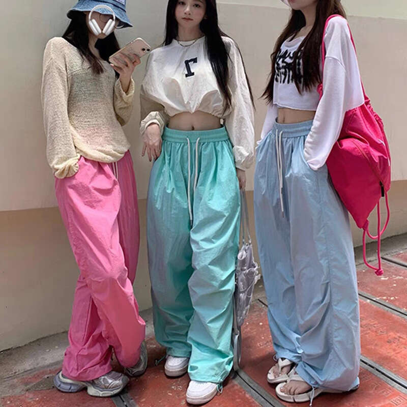 Dopamine Quick-Dry Casual Sports Women's Summer Thin Korean High-Waisted Loose Slimming Straight-Leg Wide-Leg Pants B5