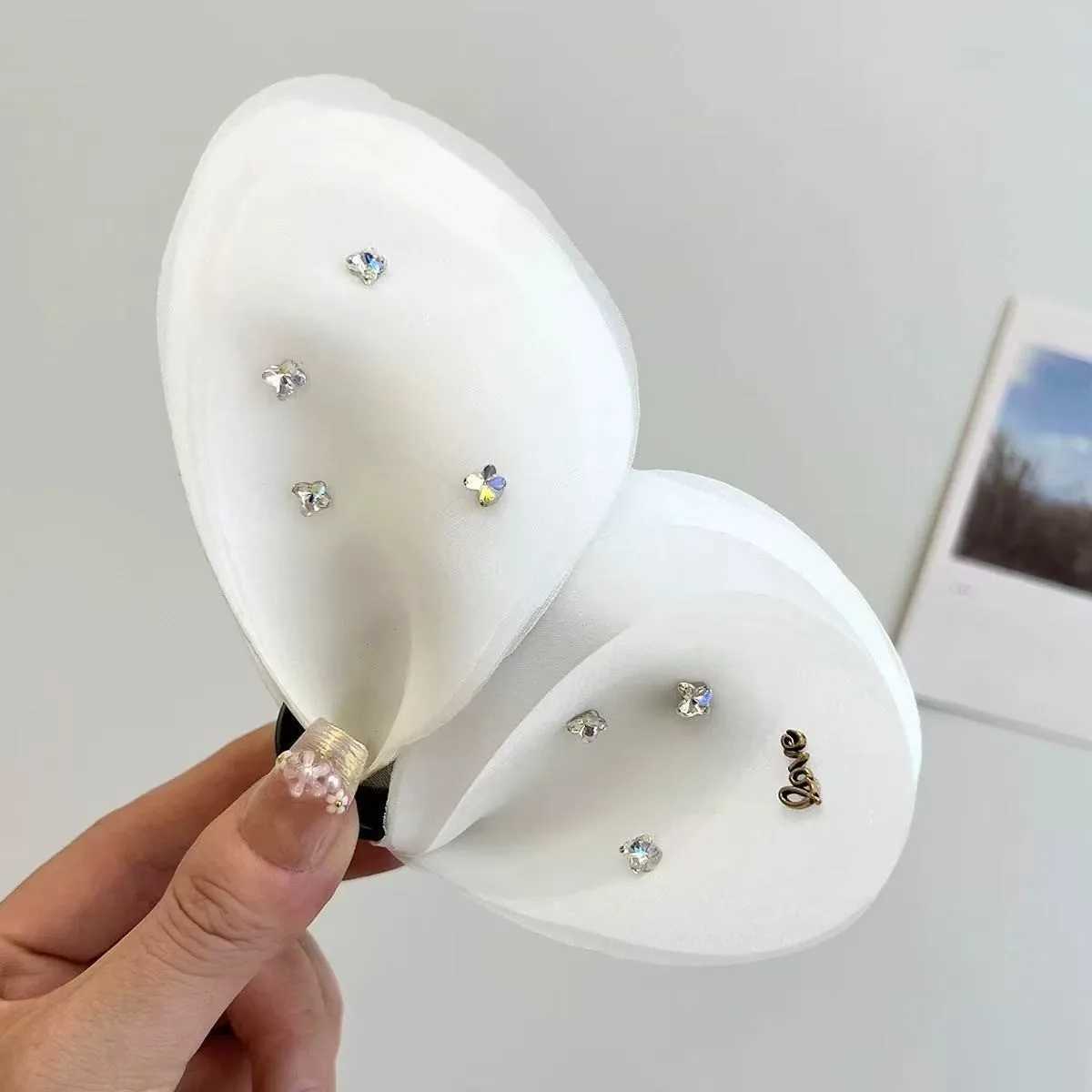 Large Size French Butterfly Knot Hair Claw Shiny Diamond Mesh Hair Clip Elegant Shark Clamp Womens Hair Accessories HairClaw Y250707