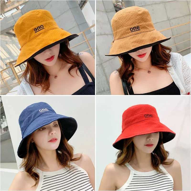 Fashion Letter Embroidery Reversible Design Cotton Bucket Hat For Women Y250707