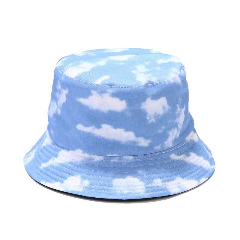 2024 Polyester Blue Sky And White Clouds Print Bucket Hat Fisherman Hat Outdoor Travel Sun Cap For Men And Women Y250707