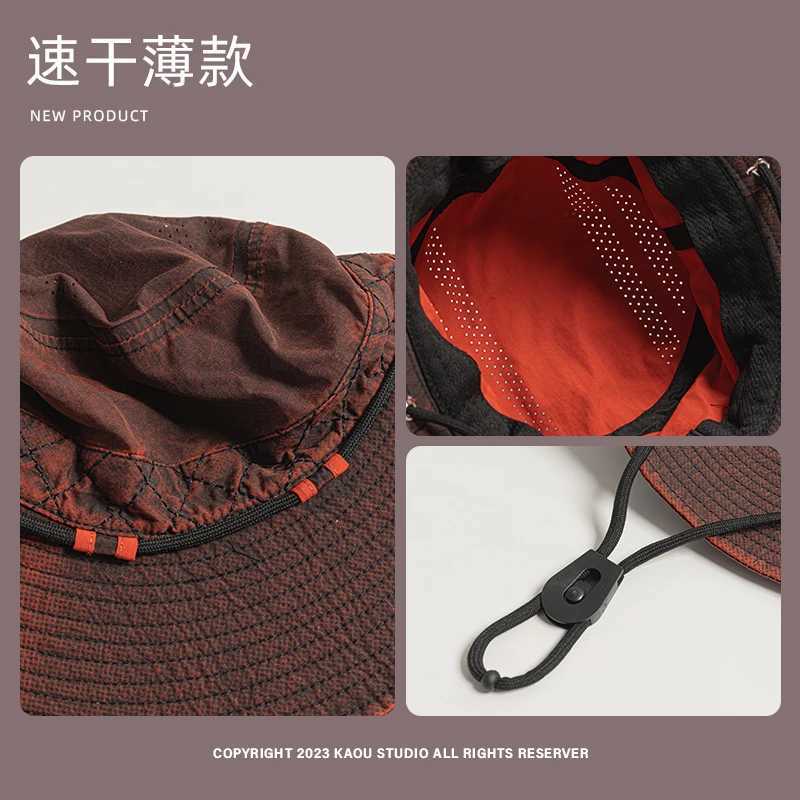 Japanese Retro Old Craft Drawstring Bucket Hats for Women Summer Outdoor Camping Sun Protection Mesh Breathable Hiking Caps for Men Y250707
