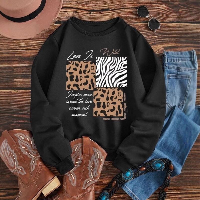 Plus Size Sweatshirt Leopard Print Round Neck Y2K Pullover Top 250708