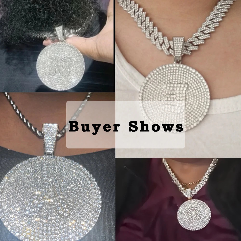 iced Out Round Initial Pendant Necklace 14MM Rhombus Cuban Link Chain 26 Letter Necklaces for Women and Men Hiphop Jewelry 250707