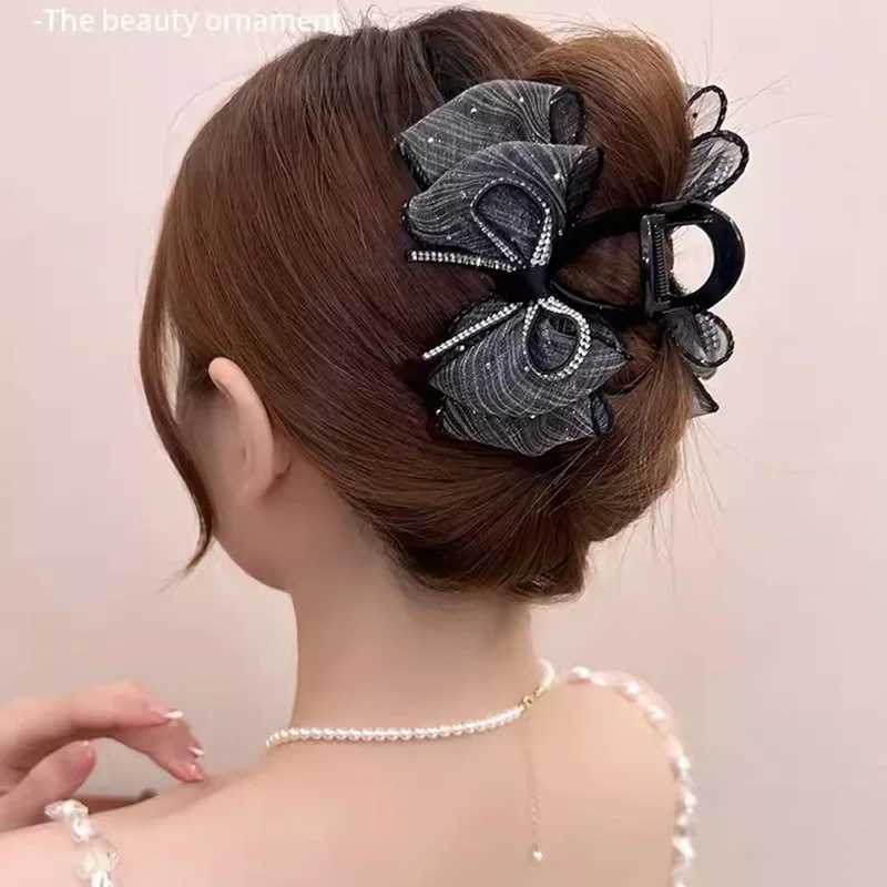 Elegant Rhinestones Chiffon Dot Bow Hair Claw For Women Girls Sweet Hair Ornament Hair Clips Hairpin Fashion Hair Accessories Z250707