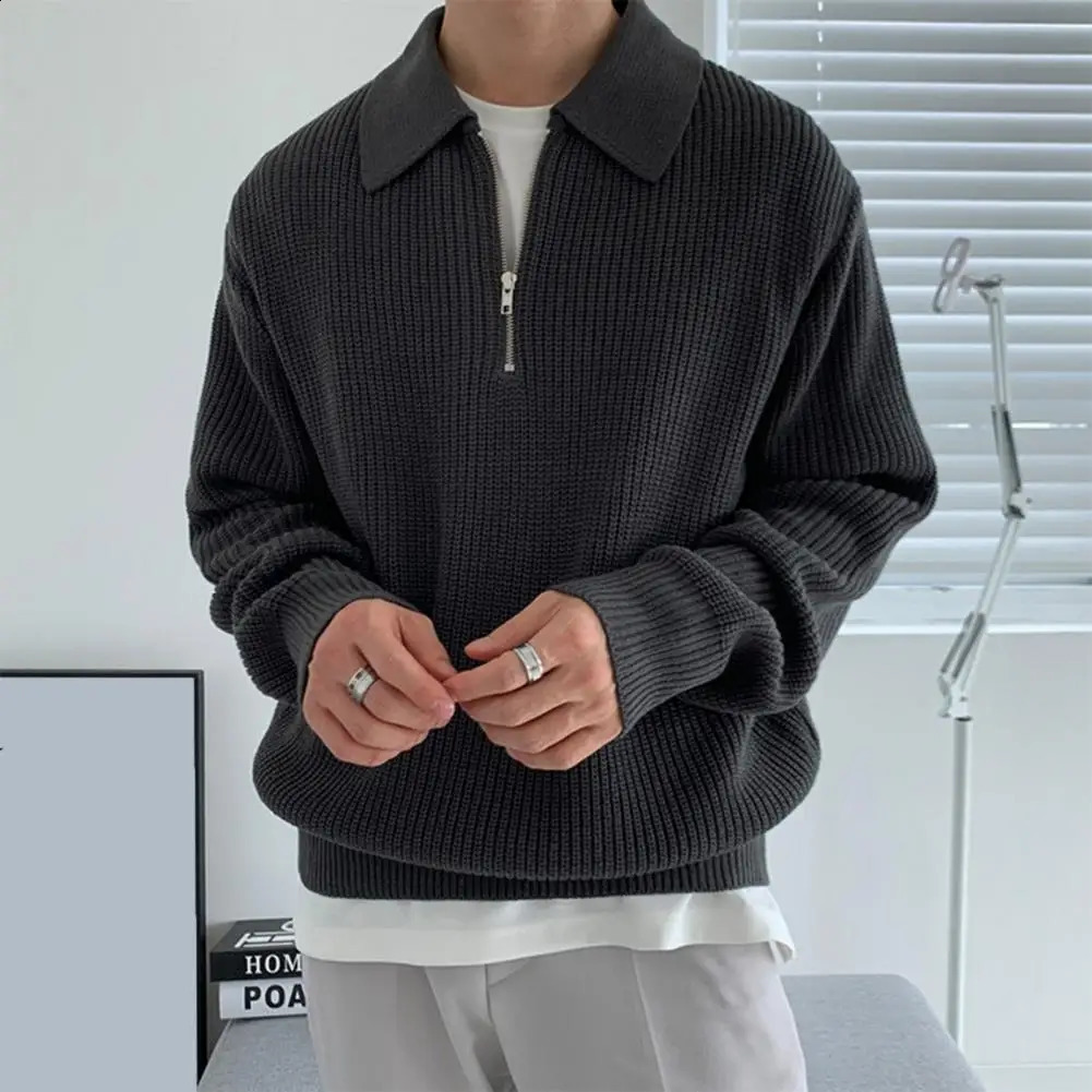Casual Men Sweater Men Layering Piece Top Mens Half Zipper Sweater with Turn-down Collar Solid Color Knitwear for Fall Winter 250703