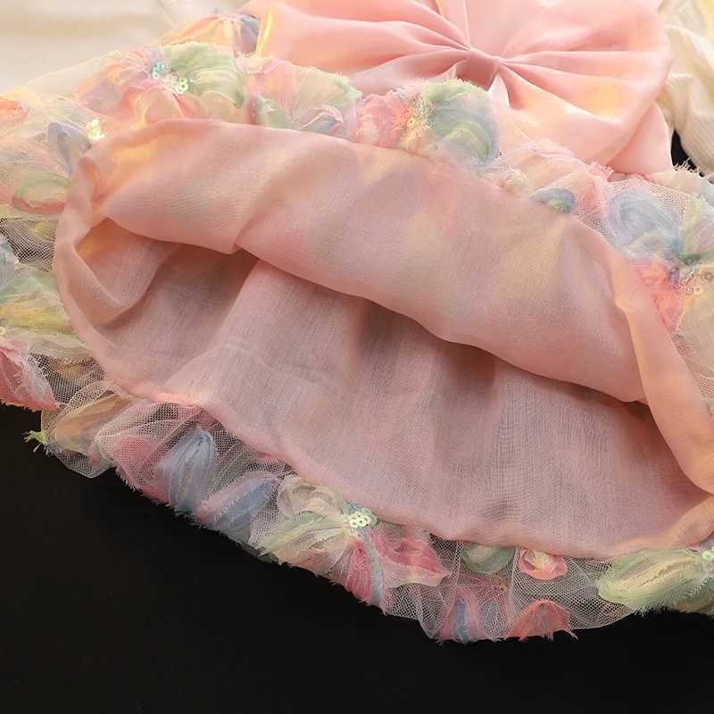 Baby Girl Dress Spring And Autumn Mesh Flower Bow Girl Princess Dress Girl Clothing R250707