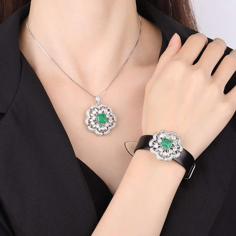 Emerald Bracelet Set With Red Corundum, Stacked Dias, Petal Wrist Chain, And Paraiba Necklace 7B5