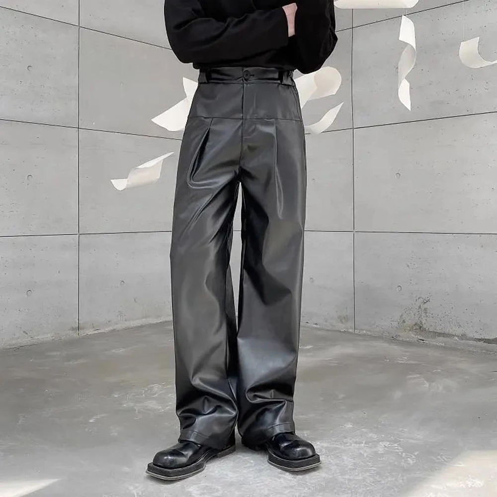 Mens Pu Leather Pants Performance Casual Trousers Autumn Streetwear Fashion Versatile Campus Straight MenS Clothing 250704