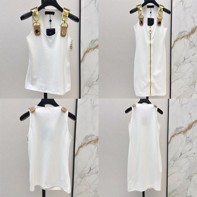 Luxury Women Slim Fit Vest Dress Sexy Camisole Brand Metal Zipper Dresses Designer Elegant Party Tank Dress