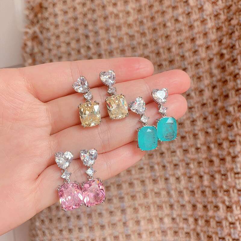 New Trendy Colorful Paraiba Pink Yellow Dia Earrings Micro Pave Jewelry Eca