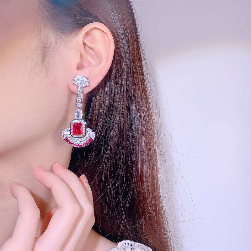 S Sier Needle Shiny Dia Heavy Craft Inlaid With Zircon High-End Versatile Light Fan-Shaped Earrings Studs For Women 6C6